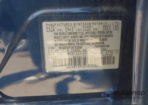 2017 Nissan Sentra Sv из США, поврежденный, VIN 3N1AB7AP7HY262086